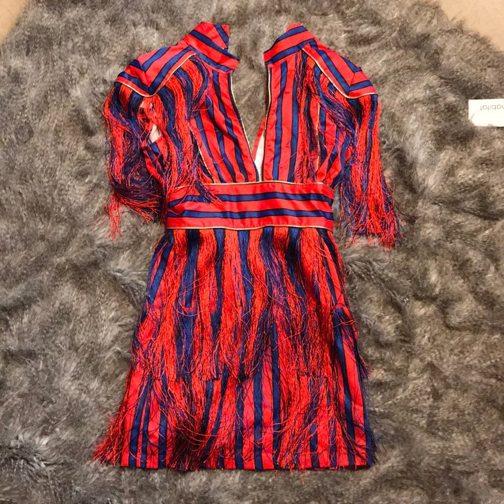 Red n blue fringes dress